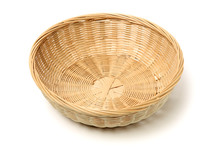 Bamboo Basket Hand Made Isolated On White Background. Woven From Bamboo Tray.