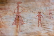 The prehistoric art painting ancient colour  pre historical 3,000 year-old cliff paintings of Pha Taem National Park at Ubon Ratchathani ,Thailand.