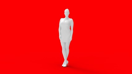 3d rendering of a standing woman isolated in colored studio background