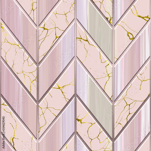 Fototapeta na wymiar Marble and gold color seamless texture with geometric pattern , 3D illustration