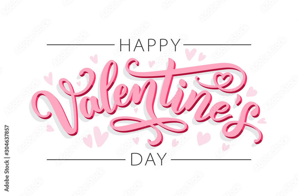 Happy Valentines Day. Love. Be my Valentine. Vector illustration isolated on white background. Hand drawn text for Valentines Day greeting card. Typography design for print cards, banner, poster - obrazy, fototapety, plakaty 