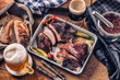 Bavarian knee traditional german czech slovak and austrian delicious food. Smoked roasted pork meat with draft beer