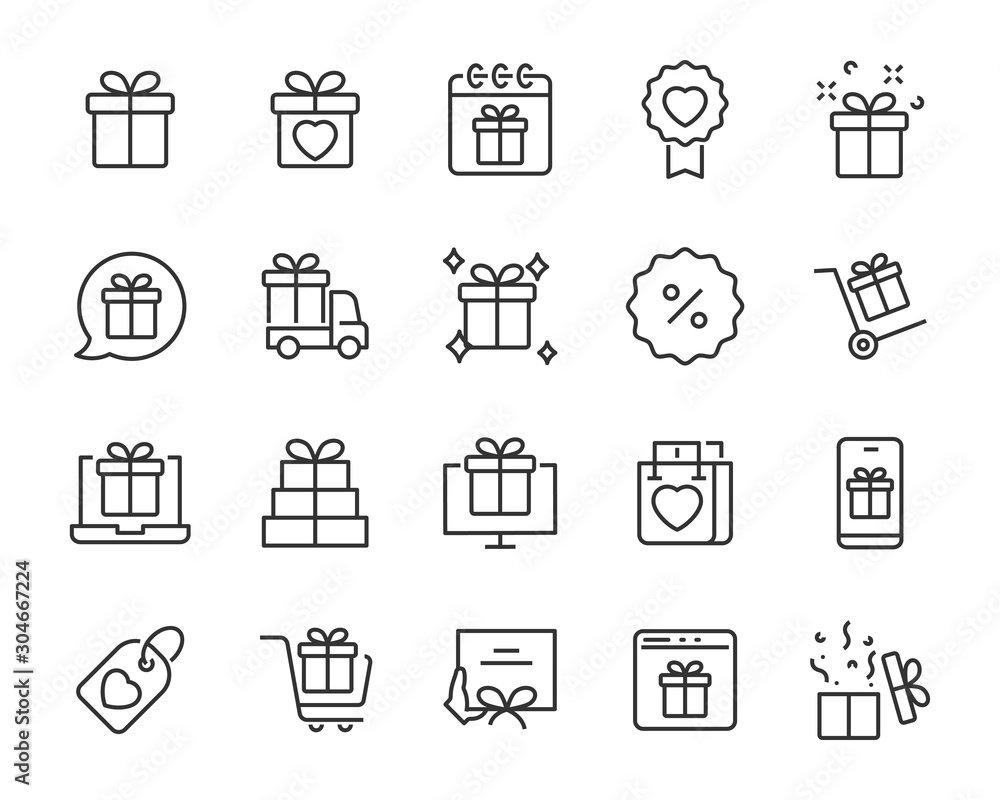 set of gift icons, gift box, birthday gift, surprise - obrazy, fototapety, plakaty 