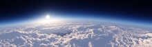 The Sun Over The Clouds, Panorama Of The Clouds, Flight Over The Clouds. 3d Rendering
