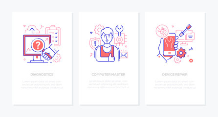  Computer service - line design style banners set