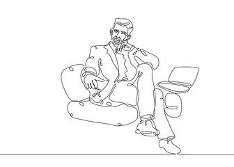 continuous line drawing businessman computer laptop