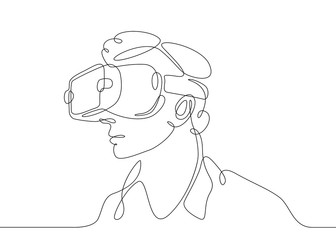 continuous line drawing Man in glasses device virtual reality