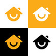 © logomimi - Smile home logo design emplate elements, stay home flat vector sign, happy house symbol - Vector