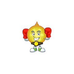 Sticker - Funny yellow christmas ball in red boxing cartoon character.