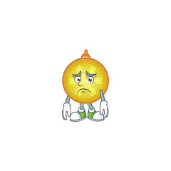 Sticker - Yellow christmas ball cartoon character showing afraid look face.