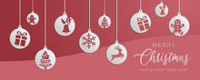 Red Christmas Tree Balls Vector Background With Icons