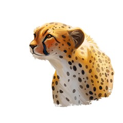 Cheetah large cat from North, Southern East Africa isolated digital art illustration. Southeast African cheetah hand drawn portrait. Northeast asiatic cheetah. Hunting season wildlife feline portrait