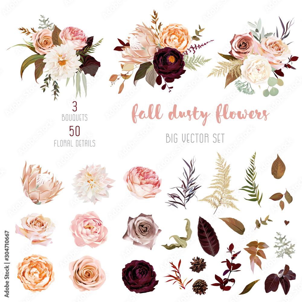 Floral pastel watercolor style big vector collection - obrazy, fototapety, plakaty 