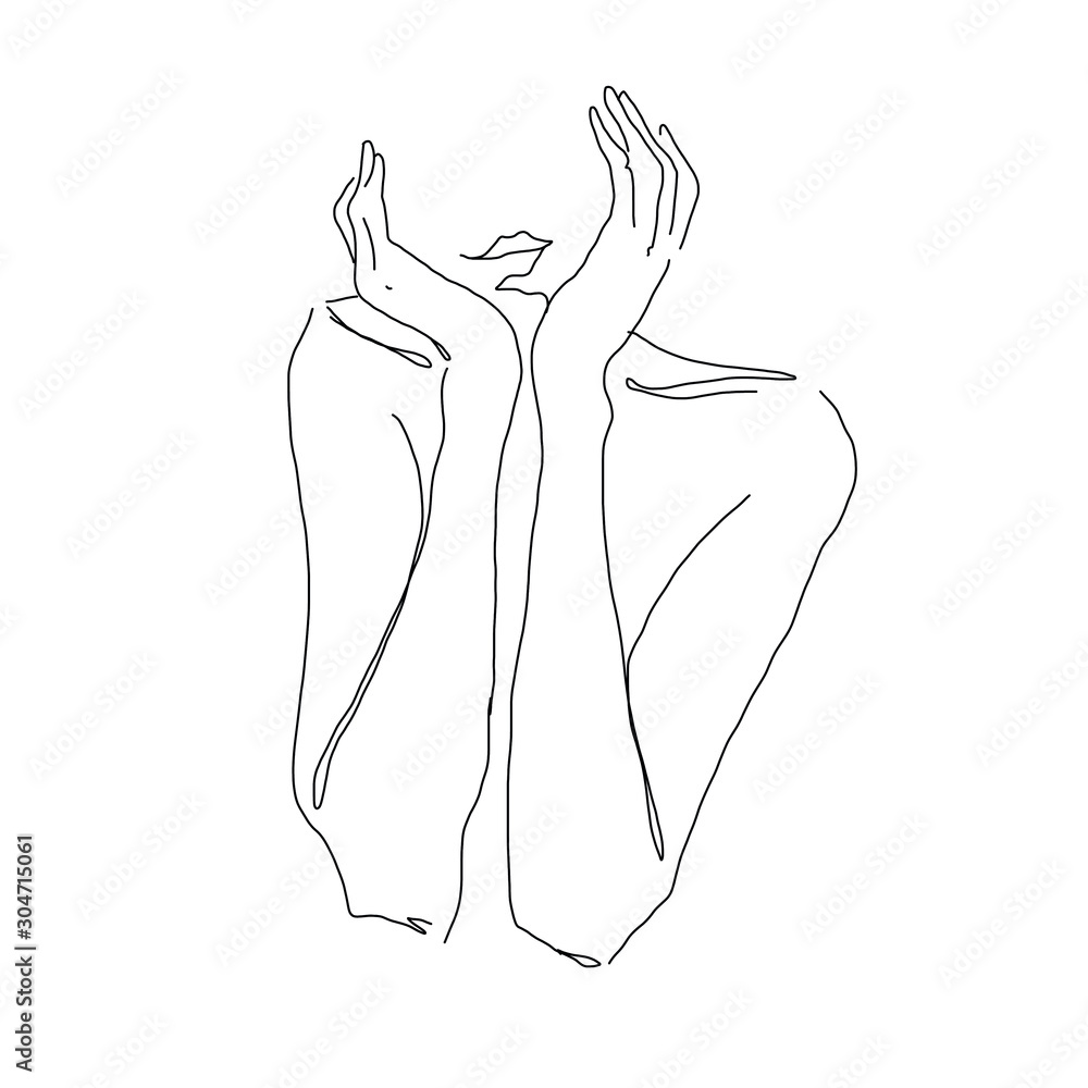 hand drawing sketch hand& one line drawing, for art, t-shirt , nails - obrazy, fototapety, plakaty 