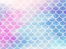 Pink-blue Mermaid Scales. Watercolor Fish Scales. Underwater Sea Pattern. Vector Illustration. Perfect For Print Design For Textile, Poster, Greeting Card, Invitation.