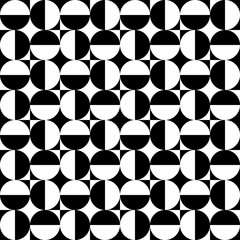 Sticker - Geometrical signs - circles and squares. High contrast retro seamless pattern in black and white. Vector illustration