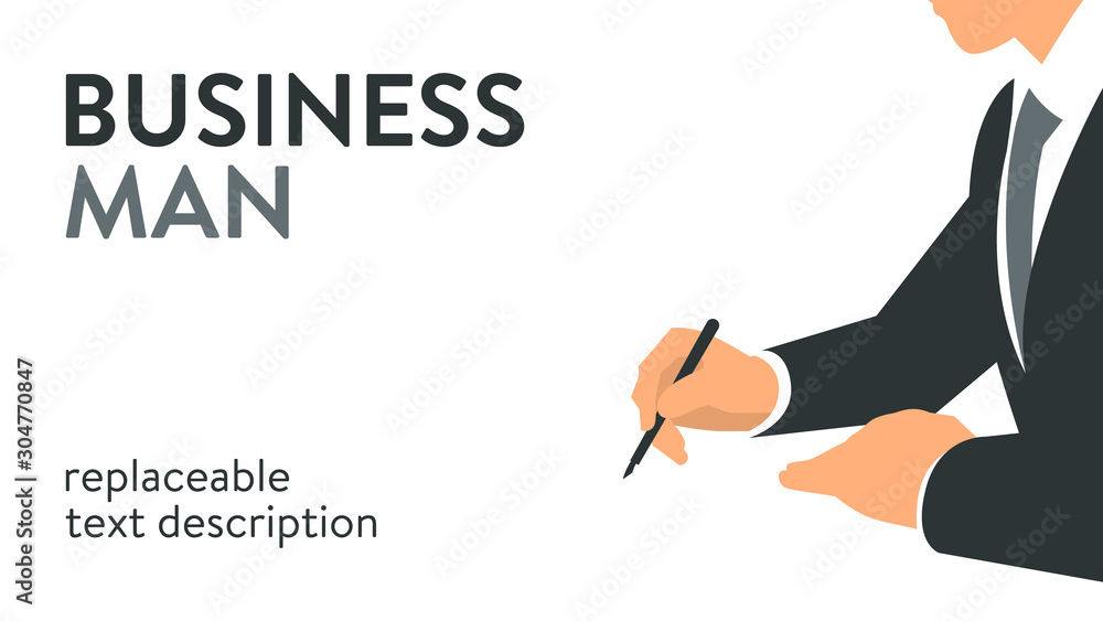 Vector illustration of a businessman signing documents with an ...