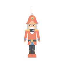 Christmas Nutcracker Or Vintage Soldier Toy Flat Vector Illustration Isolated.