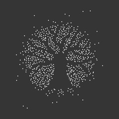 Tree silhouette made of dots, circles. Vector illustration.