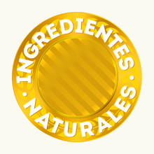 Natural Ingredients Seal In Spanish. Gold Gradients.