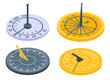 © ylivdesign - Sundial icons set. Isometric set of sundial vector icons for web design isolated on white background