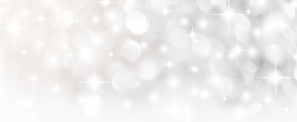 Wall Mural - abstract blur white and silver color panoramic background with star glittering light for show,promot