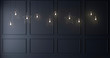 Classic dark blue wall with molding. Edison lamp lights with stars and circles