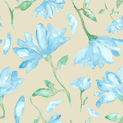  Niebieskie kwiaty akwarela - ręcznie rysowane wzór z kwiatem na beżowym tle