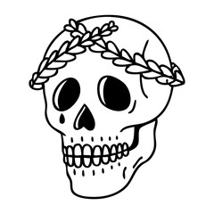 Sticker - crying skull with leaf crown tattoo