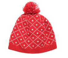 Red Knitted Hat Isolated On White.