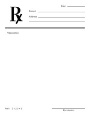 Blank Rx form for medical treatment prescription and drugs list.