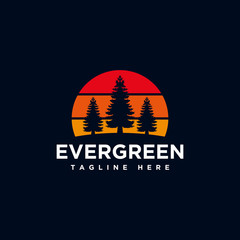 Tree Evergreen logo, Pine tree Logo design inspiration - Vector