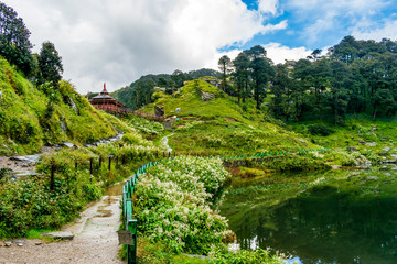 Wall Mural - a panoramic view of the serolsar lake, jalori pass, himachal pradesh, india