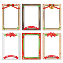 Set Of Christmas Photo Frame Vector Cartoon Design, Cute Christmas Border Design Decoration.