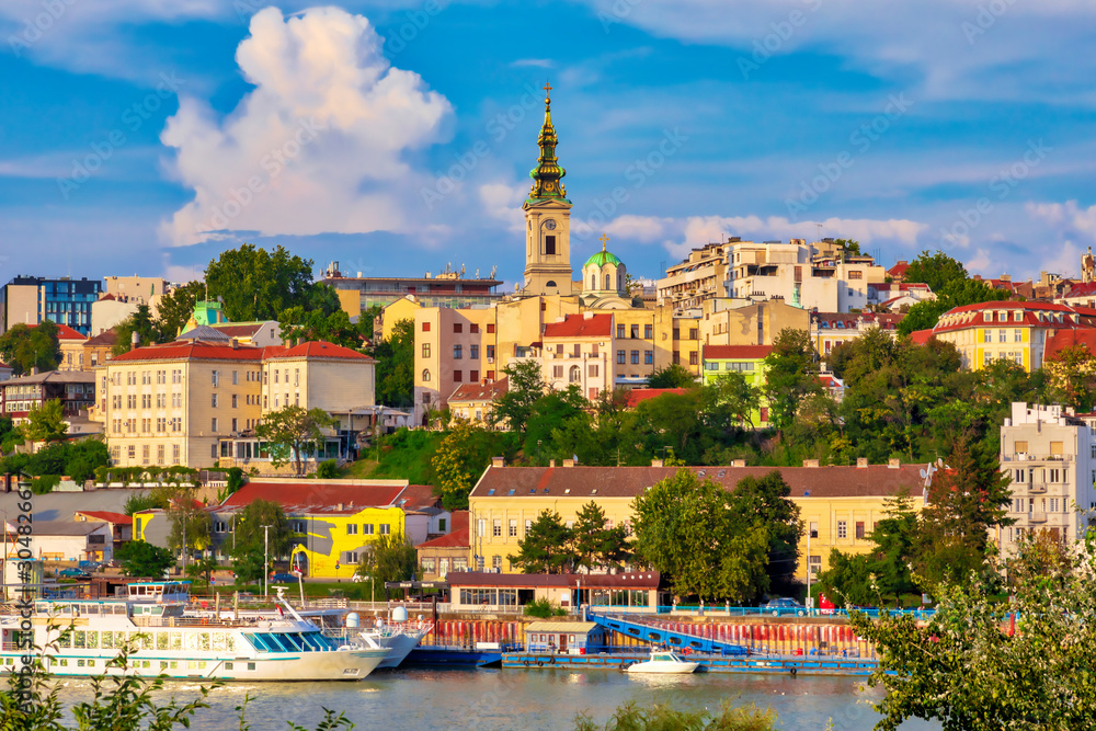 Fotoobraz Belgrade, the capital of Serbia. View of the old historic city center on Sava river banks. Image beton architektoniczny