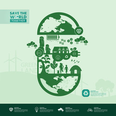 Save the world together green ecology vector illustration.