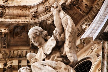 Wall Mural - Tower bell, sculptures and carved stone details of the Cathedral of Murcia