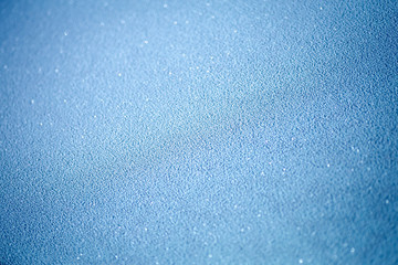 Blue frost on glass. Hoarfrost background close up, copy space