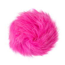 Close Up Of Pink Rabbit Fur Pompom Isolated On White Background