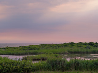 point judith rhode island peaceful landscape purple sky over salt pond