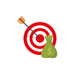 Sticker - target with money bag isolated icon vector illustration design