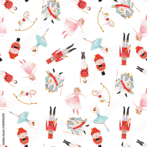 Fotomural Watercolor vector christmas winter nutcracker fairy tale ballet seamless pattern