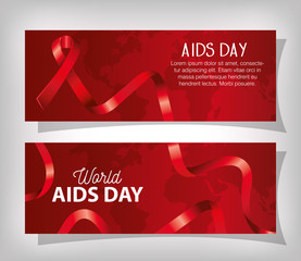 Canvas Print - set poster of world aids day with ribbon vector illustration design