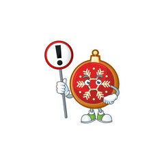 Sticker - Cartoon style of red christmas ball with sign in his hand.