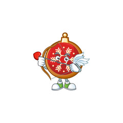 Poster - Cute red christmas ball on a cupid cartoon character with arrow and wings.