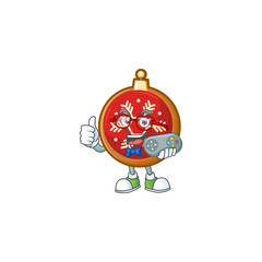 Poster - Cute geek gamer red christmas ball cartoon character style.