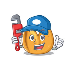 Sticker - Cartoon fortune cookie isolated in plumber character