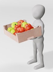 Wall Mural - 3d Render of Character with Apples in Box