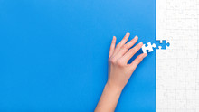 Business Concept Of White Jigsaw Puzzle.