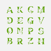 Set Of Vector Green Alphabet Eco Logo With Leaves, Green Eco Alphabet Vector Icon,set Of Initial With Nature Logo Design Inspiration.